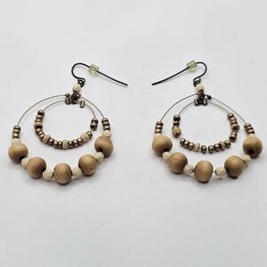 ⭐️40% Off⭐️ Wood and Gold Bead Hoop Earrings